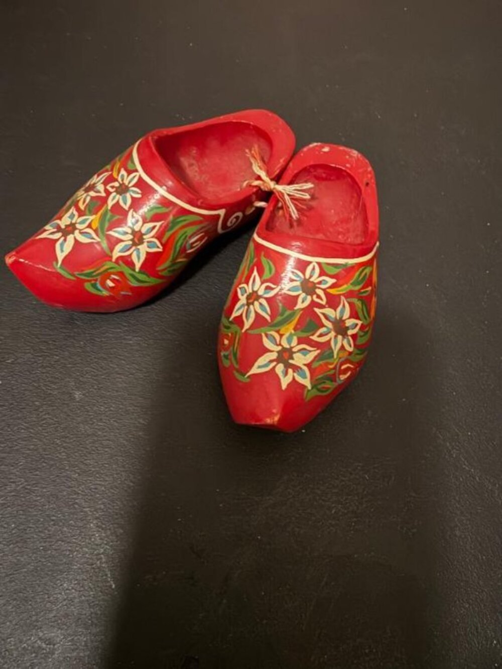 Dutch Red Wooden Shoes Clogs Floral Design Decor 4.5" - Lot83-31